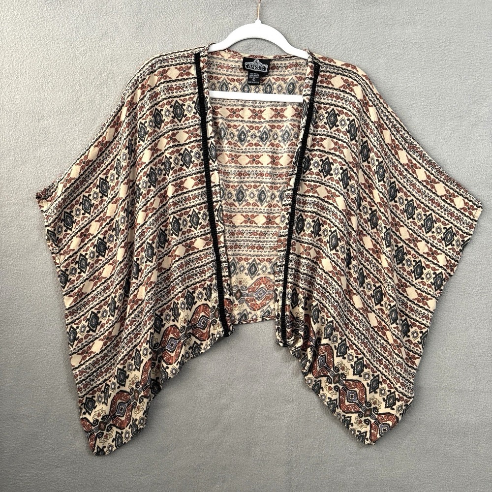 Angie Kimono Womens Small Beige Boho Festival Travel Layering Geometric